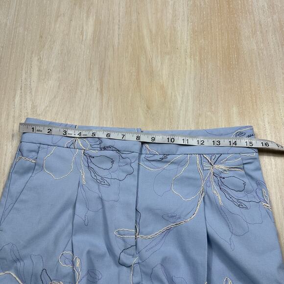 Zara Blue Floral Embroidered High Waist Elegant Chic Linen Blend Pants Medium - Picture 7 of 13